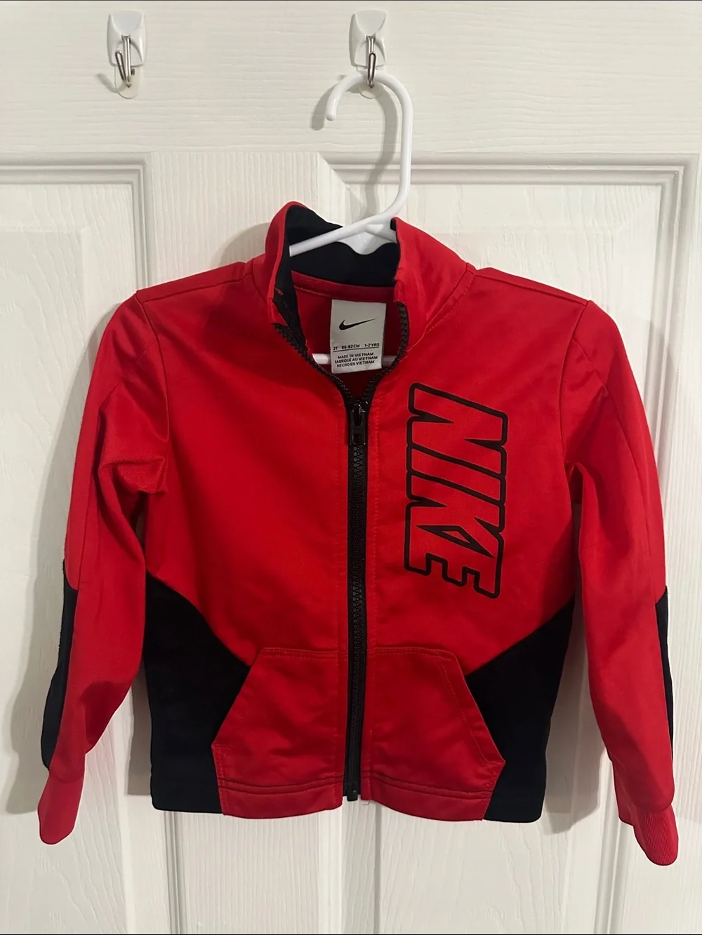 Nike Red and Black Youth Zip-Up Jacket with Bold Logo